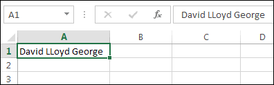 A full name in cell A1 on a spreadsheet