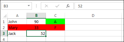A spreadsheet showing a student's score 