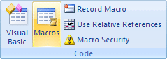 The Macros option on the Code panel in Excel