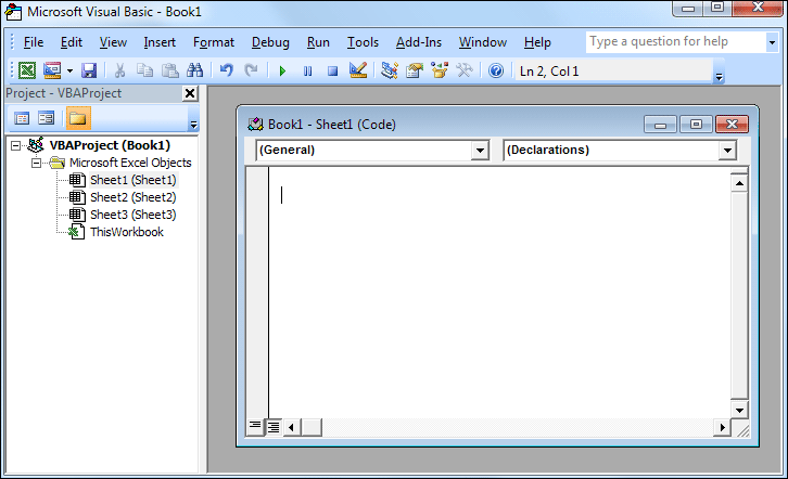 The code window of the Excel VBA Editor