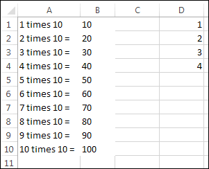 Spreadsheet showing the result of a VBA Do loop