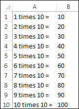 An Excel VBA times table