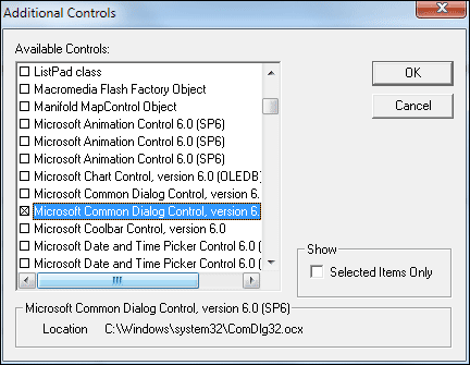 The Additional Controls dialogue box
