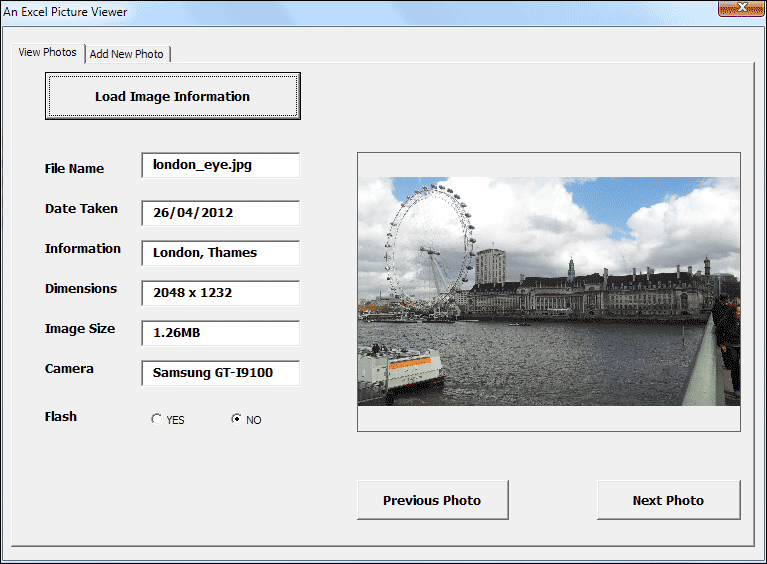 User Form with an image displayed