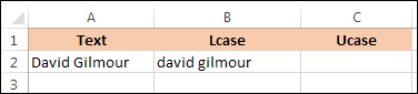 A spreadsheet with a name converted to lowercase