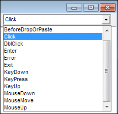 Dropdown list showing button events