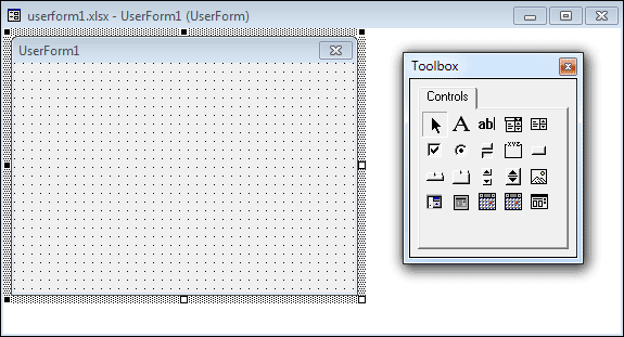 A new User Form in the VBA Editor