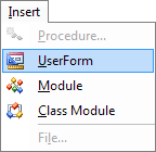 The Insert User Form menu