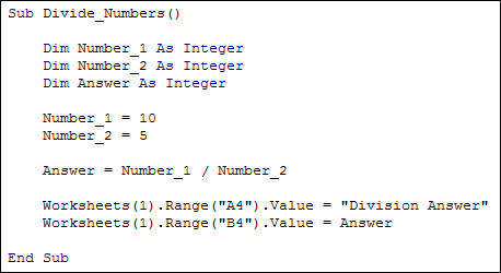 Excel VBA code to divide numbers