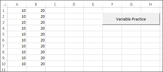 A button on a spreadsheet demonstrating variables