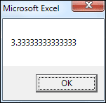Message box showing an "As Double" variable type in Excel VBA