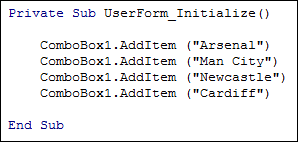 Excel VBA code to initialize a Combo Box